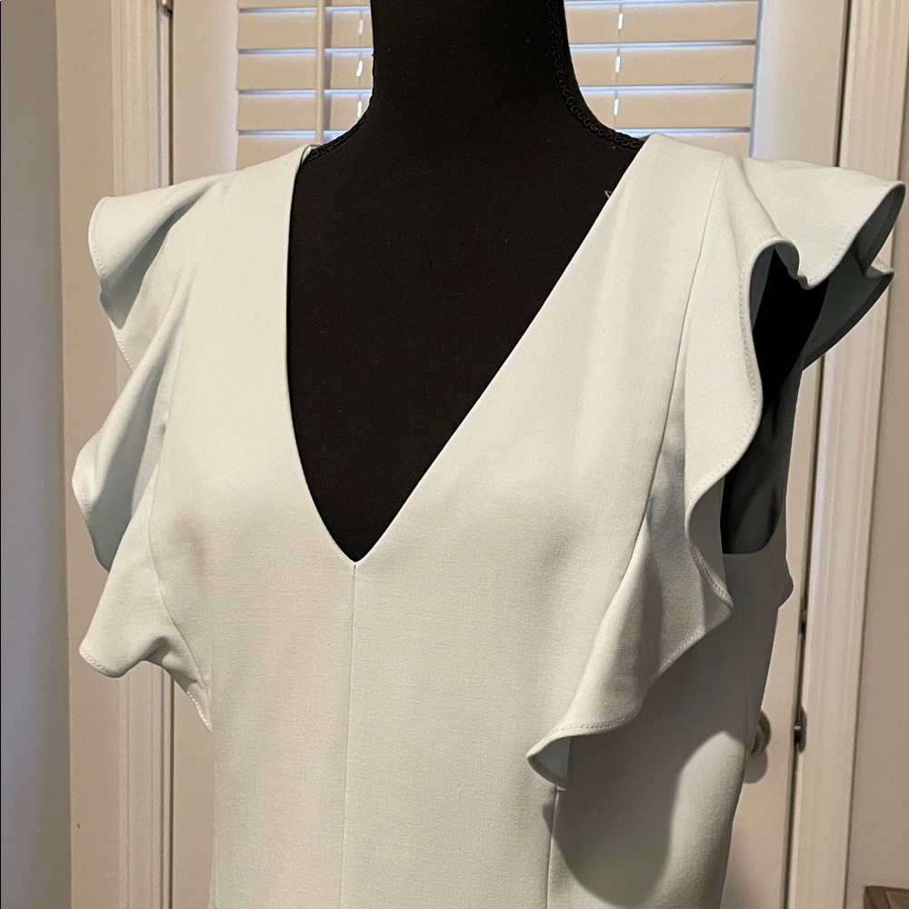 French Connection Whisper Ruffled V-Neck Mini Dress Size 10 Light Blue Wedding - Picture 2 of 13